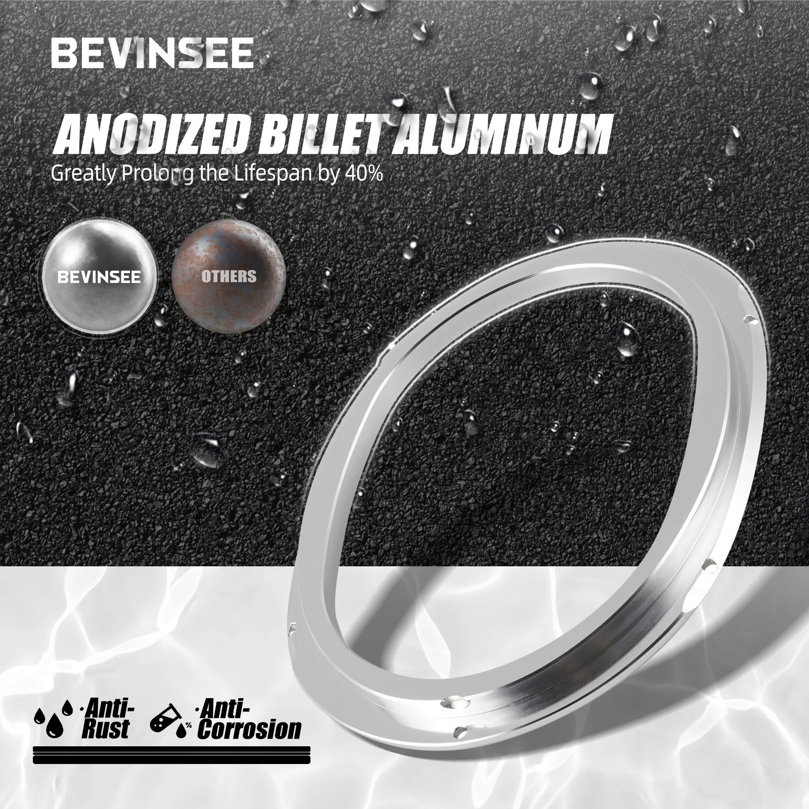 Acercamiento al bisel de aluminio mecanizado