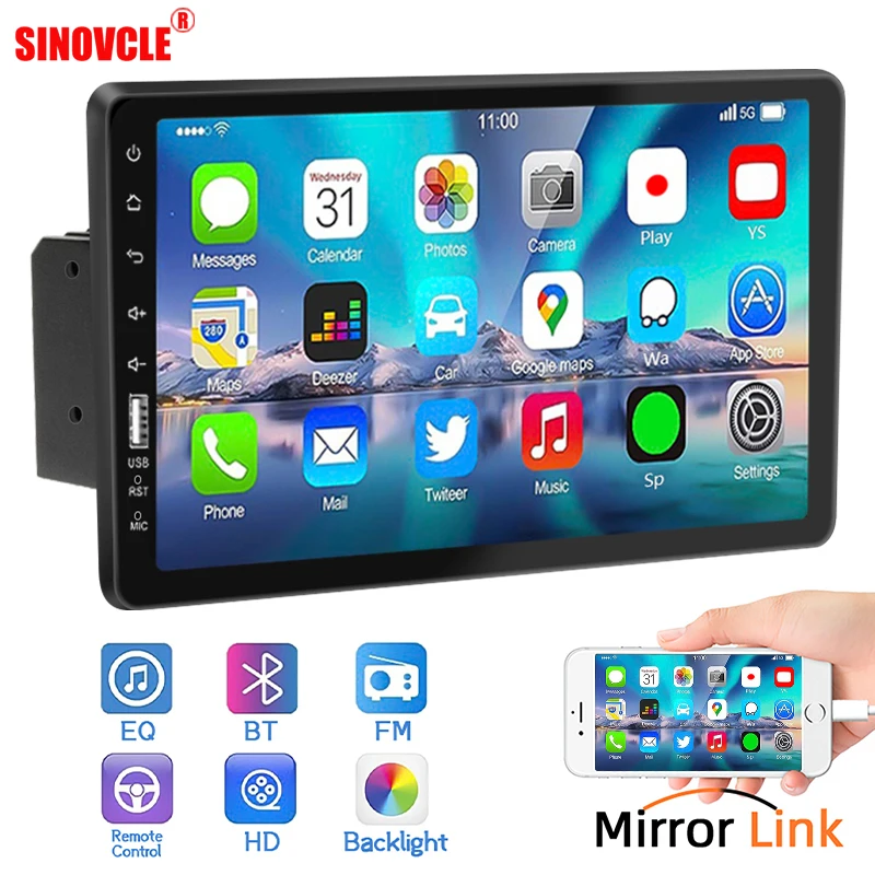 Hippcron Radio coche 9" MP5 1Din pantalla táctil Bluetooth MirrorLink