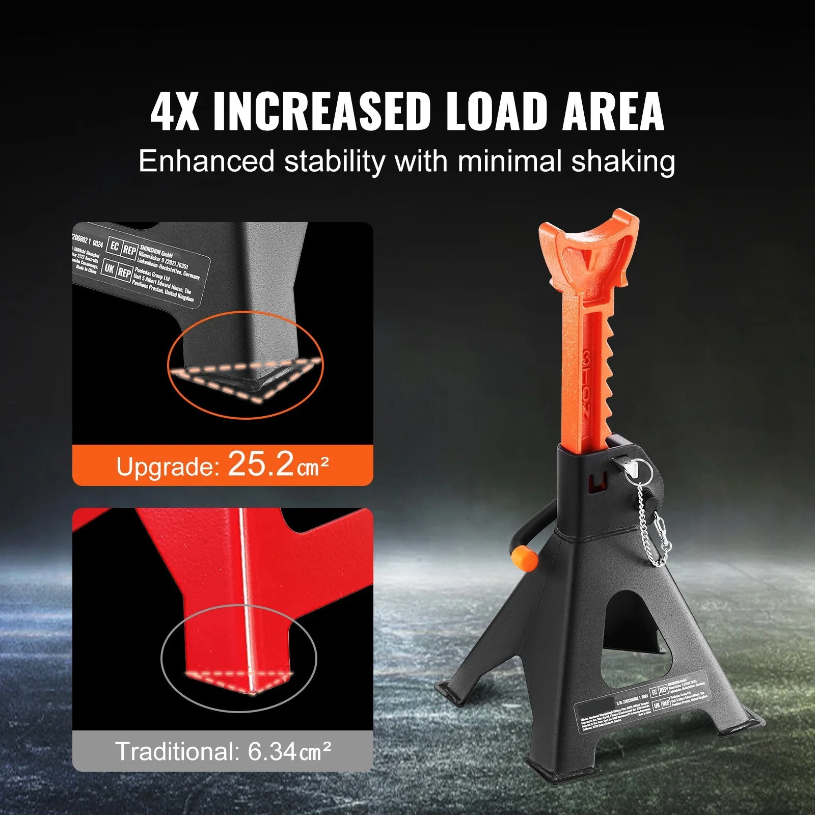 Soportes para gatos, soportes para gatos para automóvil 6T con doble bloqueo, altura ajustable de 10,8-16,3 pulgadas, para levantar SUV, camiones, automóviles - imagen 4