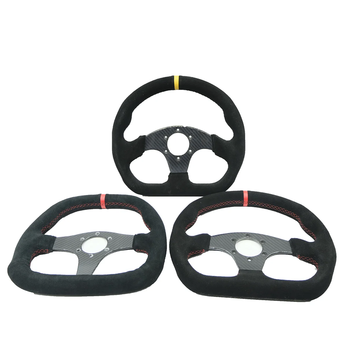 Volante racing plano fibra de carbono con gamuza azul/amarillo