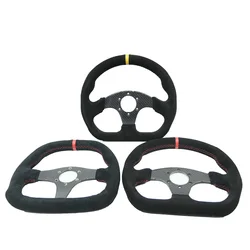 Volante racing plano fibra de carbono con gamuza azul/amarillo