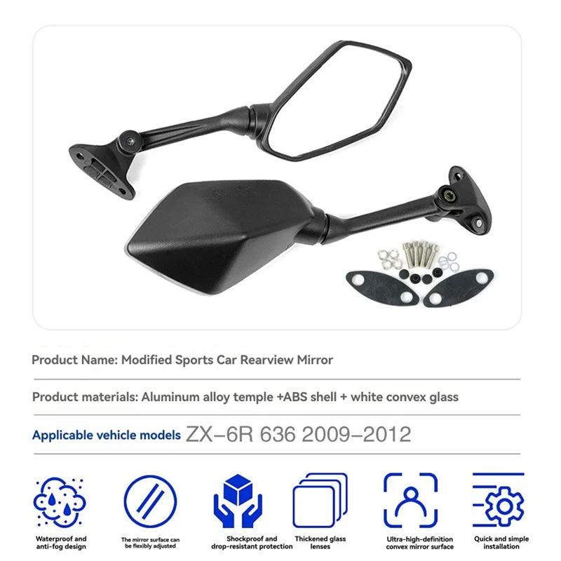 Espejo retrovisor reflectante para Kawasaki ZX-6R/ZX-636 2009-2012 - imagen 2
