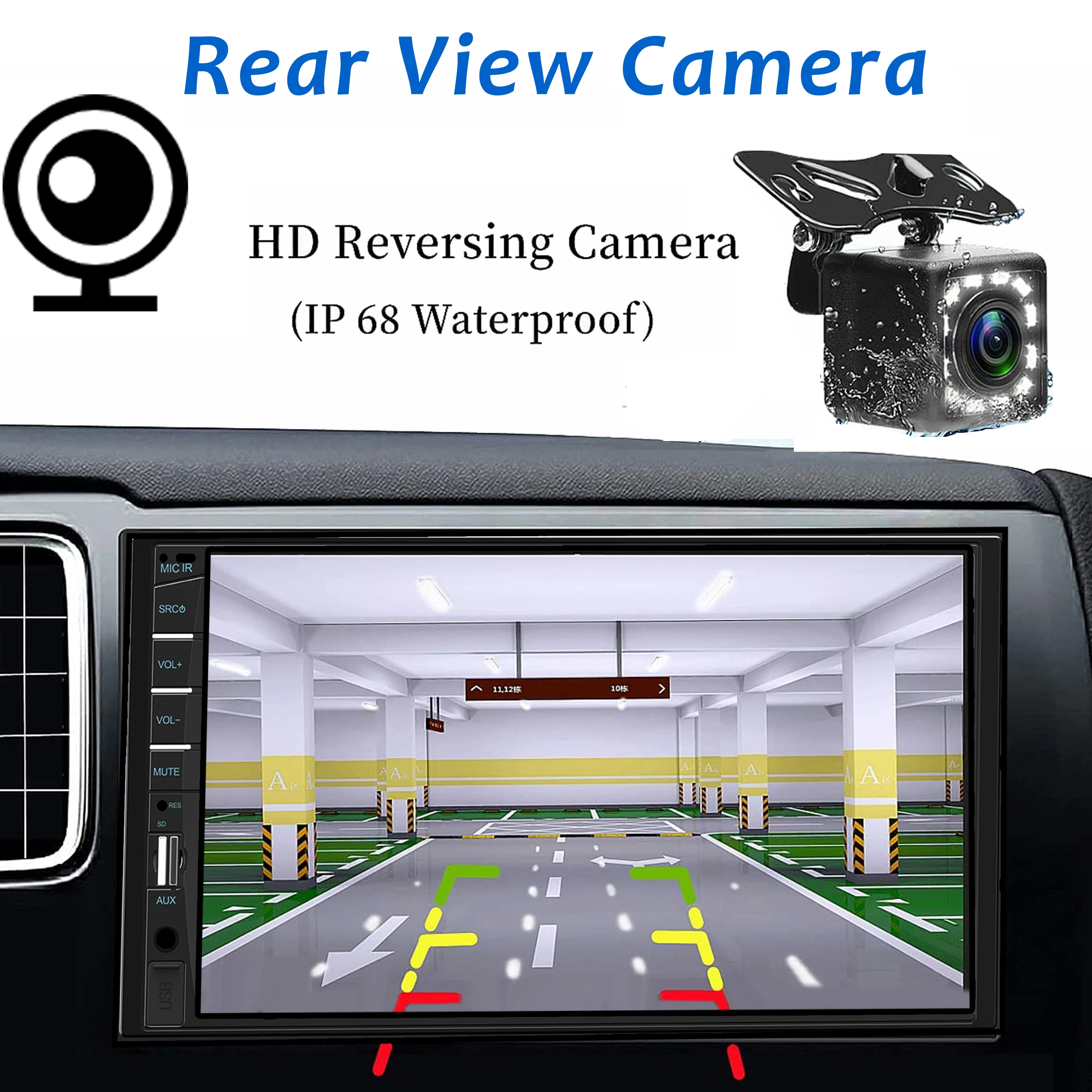 Cámara de respaldo HD impermeable con 12 luces LED