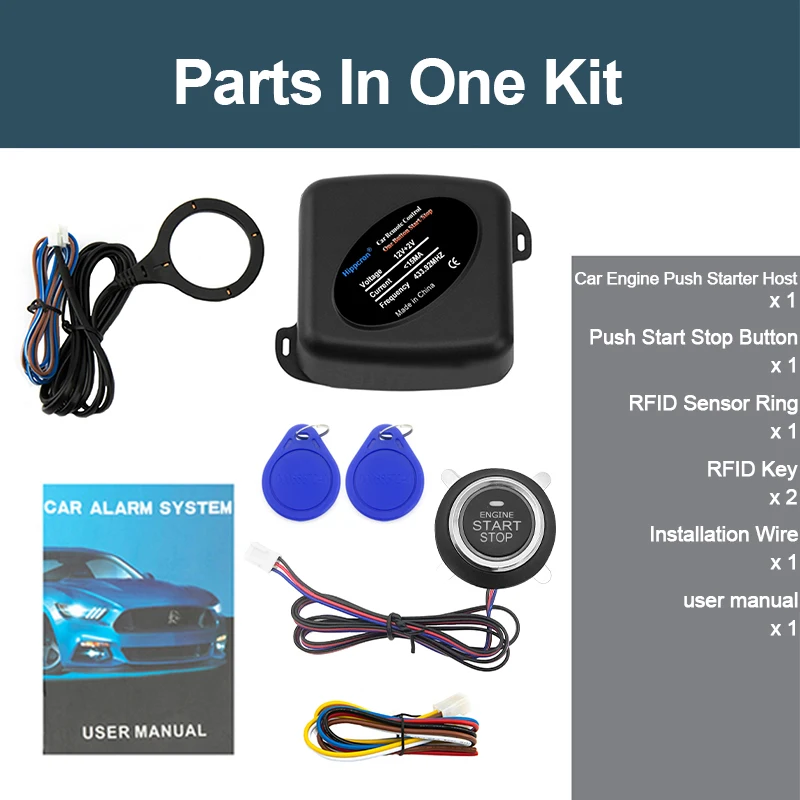 Hippcron alarma de coche botón de arranque y parada motor 2 RFID sistema de entrada sin llave botón de arranque parada Auto antirrobo Universal - imagen 5