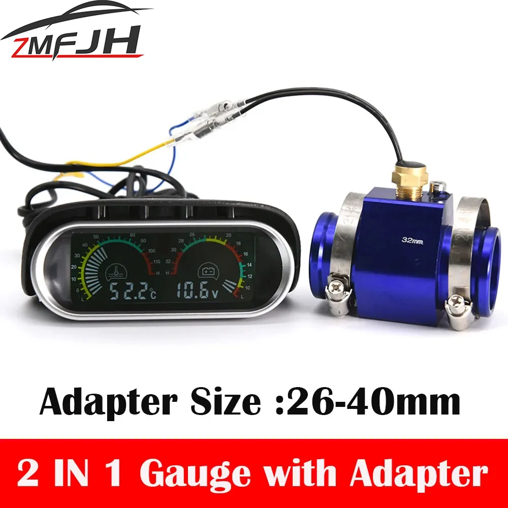 Medidor temperatura agua LCD con voltímetro 12/24 V, sensor 1/8 NPT