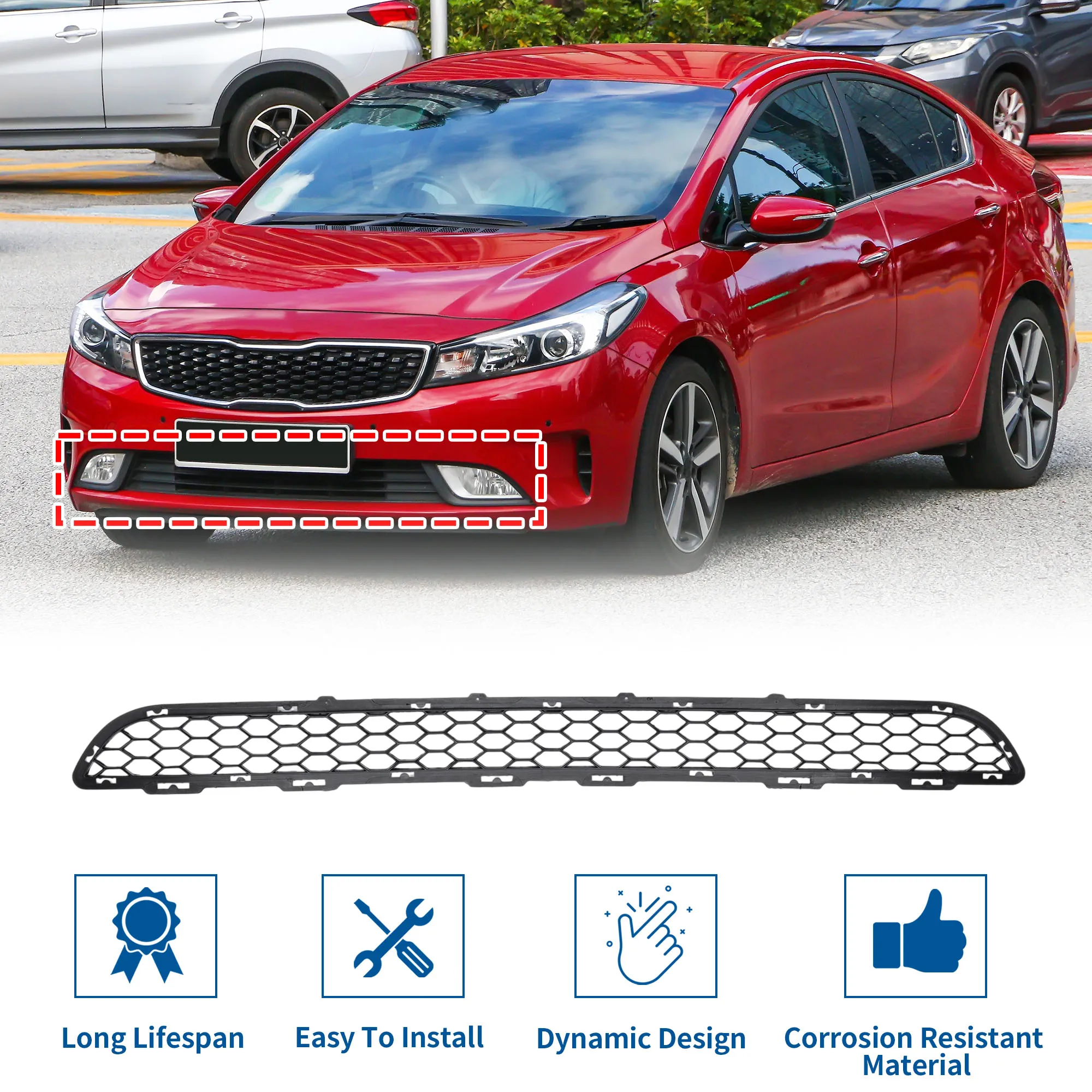 UXCELL Rejilla inferior Rejilla de parachoques delantero para Kia Forte 2017-2018 Rejilla de cubierta de parachoques 1 pieza - imagen 3