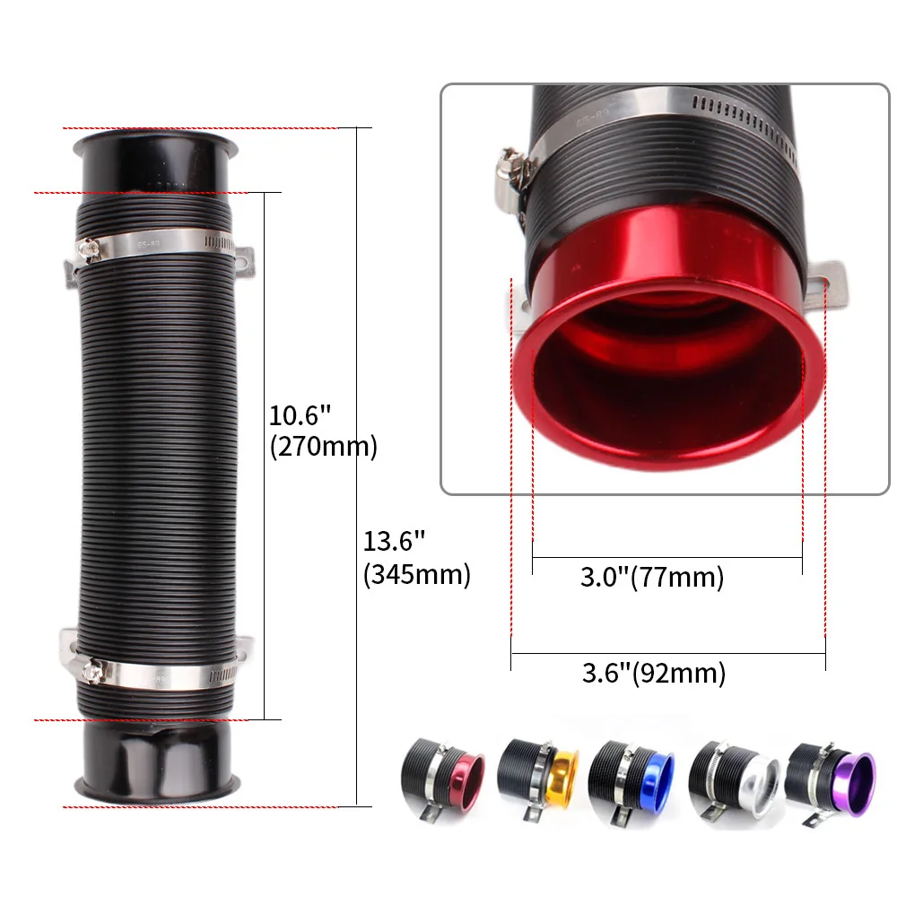 Tubo de entrada de entrada Turbo de aire frío de coche de 76MM tubo de conducto Flexible ajustable manguera tubo de conducto de alimentación fría - imagen 4