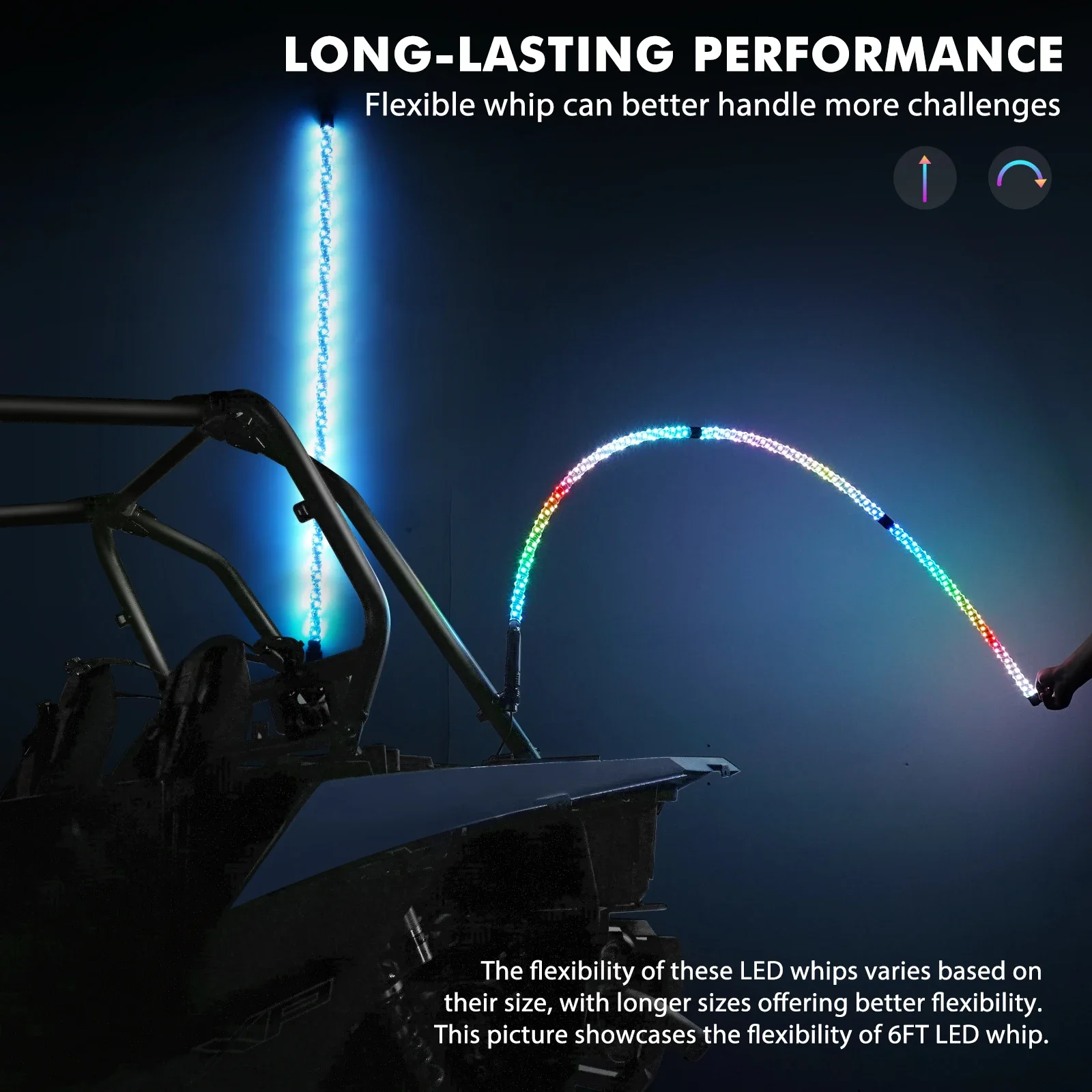 Luces de látigo LED BEVINSEE IP65 multicolor app – UTV todoterreno - imagen 4