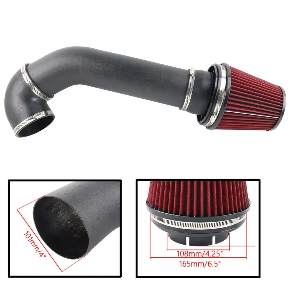 Tubo de admisión negro con filtro rojo instalado en motor LS