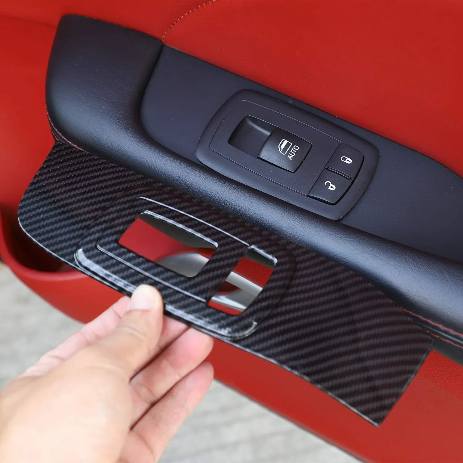 Dodge Challenger 2015-2023 embellecedor de elevación de ventana cubierta de Panel de interruptores accesorios embellecedores fibra de carbono para Dodge Challenger 2015-2023 - imagen 5