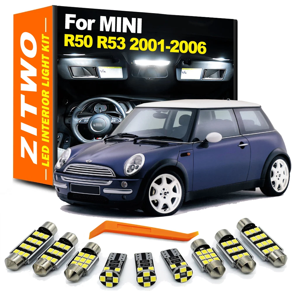 ZITWO 13 Uds bombilla LED Interior de coche para Mini R50 R53 cobre 2001 2002 2003 2004 2005 2006 mapa de cúpula parasol Kit de luces para maletero de pie