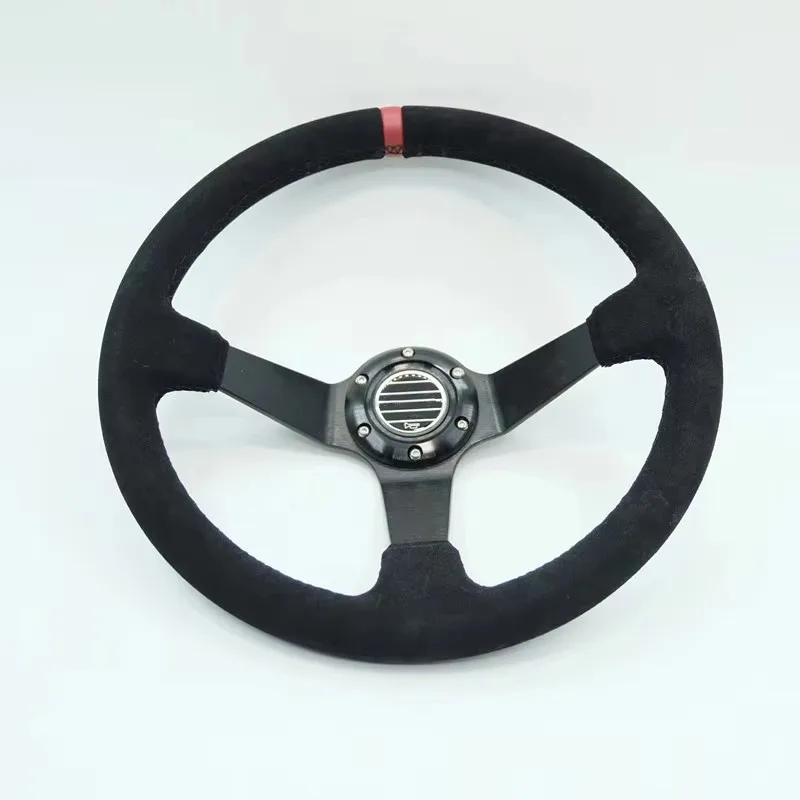 Volante racing 350mm con aro de ante rojo y azul universal - imagen 2