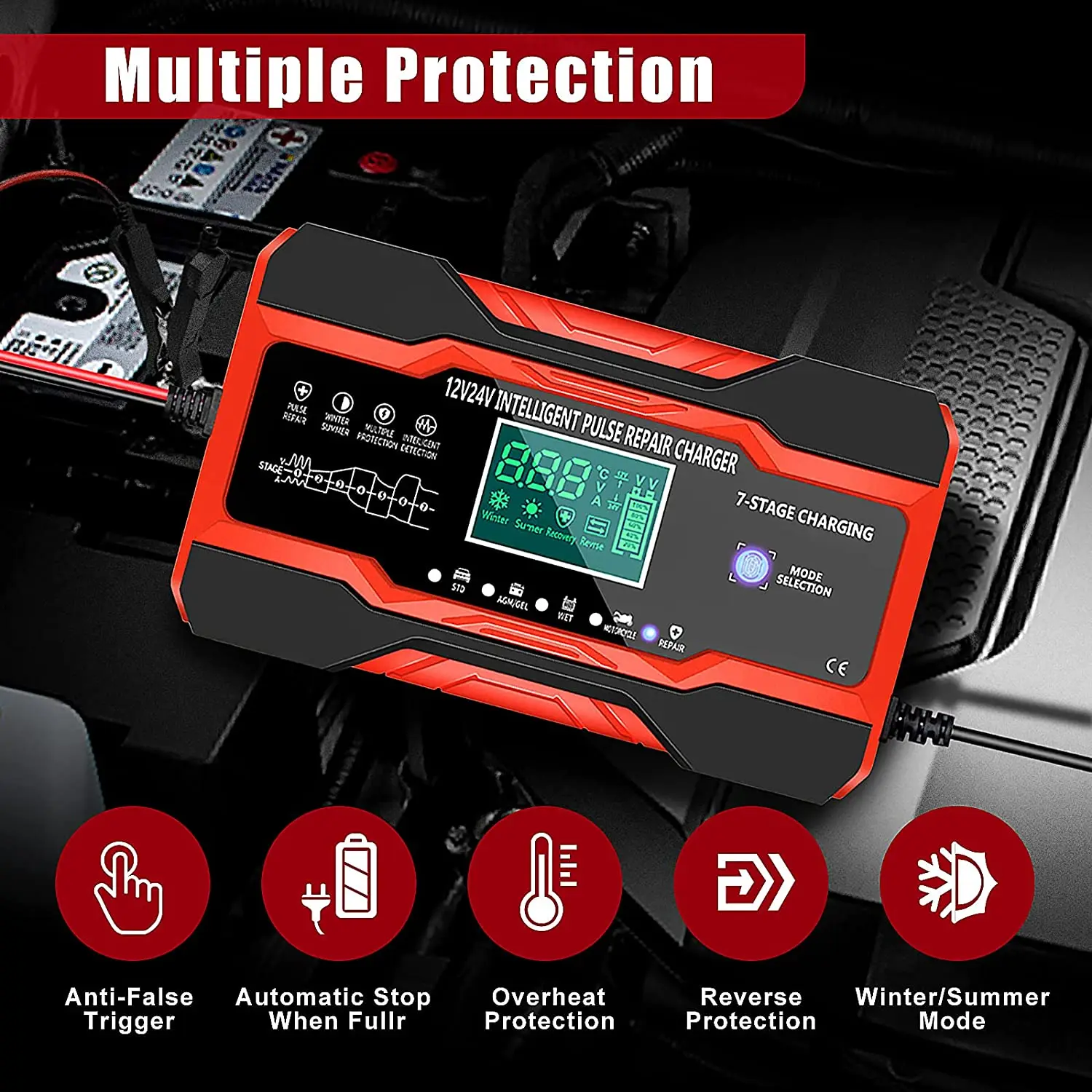 Cargador automático de baterías 12V 10A para AGM, GEL y plomo ácido - imagen 2