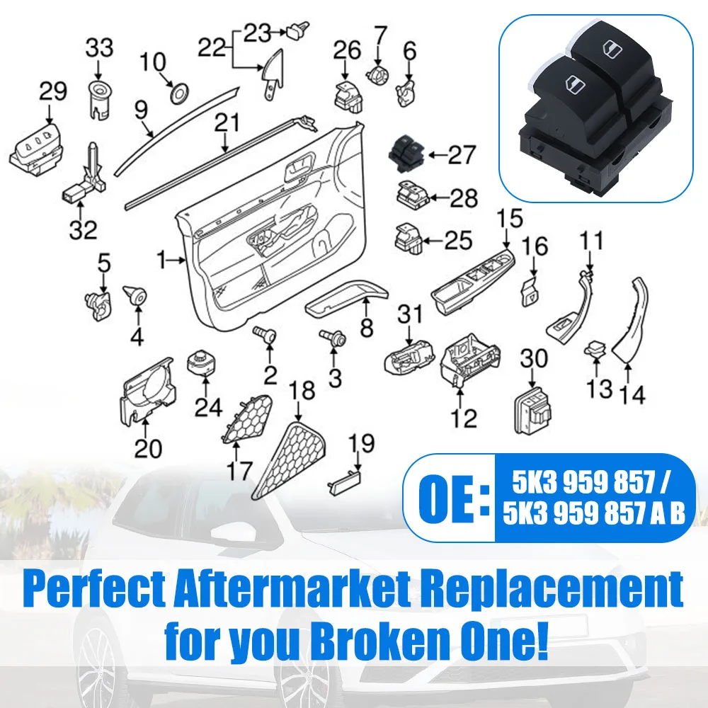 VW 5K3959857A Interruptor de elevalunas para Eos y Golf - imagen 4