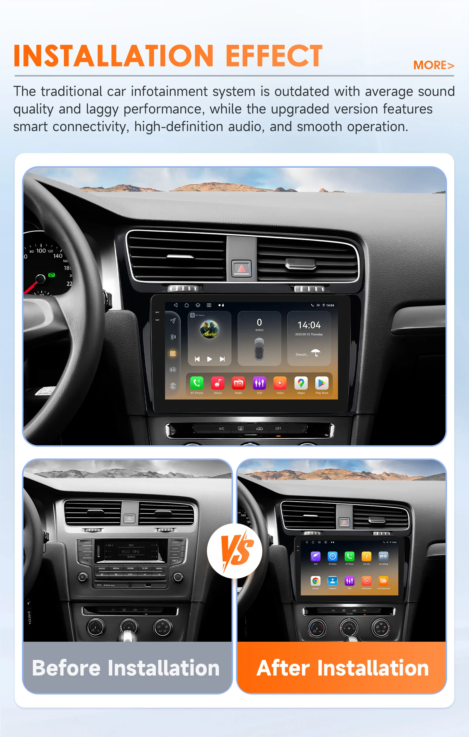 Radio 2DIN Android 14 con GPS, Bluetooth y CarPlay para VW Golf 7 2013-2017 - imagen 2