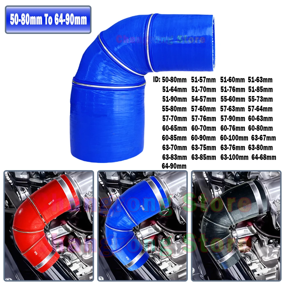Manguera intercooler silicona reductora 90° azul y roja codo