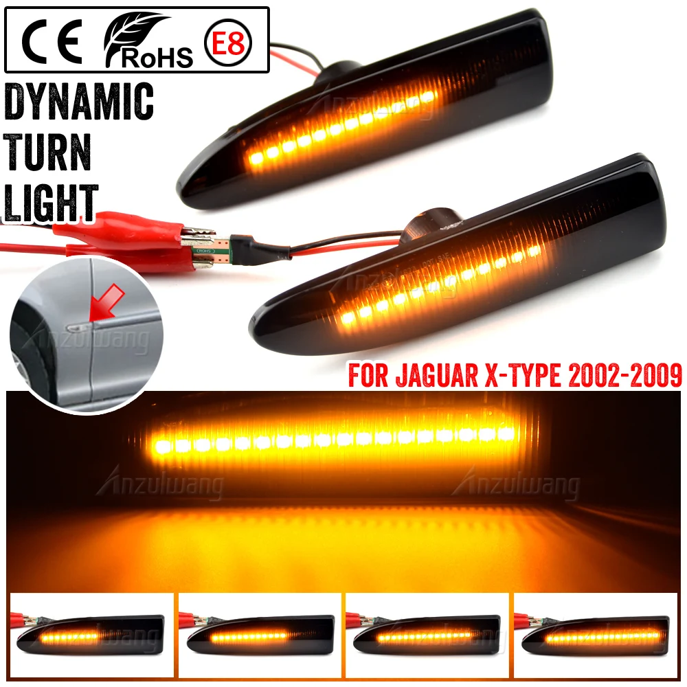 Luces LED de señal de giro dinámicas para coche, marcador lateral de guardabarros, lámpara indicadora intermitente, ámbar, 2 piezas, Para Jaguar x-type 2002, 2003, 2004-2009 - imagen 4