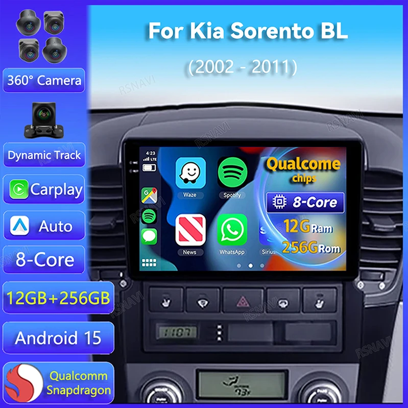 Radio Android 15 2K con CarPlay para Kia Sorento BL 2002-2011