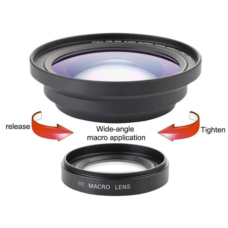 Lente macro y gran angular 0.39X 37/72 mm Full HD para videocámara 4K - imagen 3