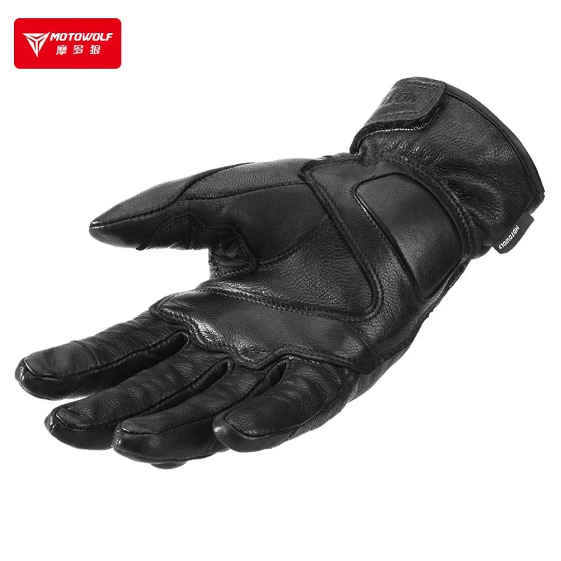 Guantes de cuero largos moto inverno tactil antiviento - imagen 5