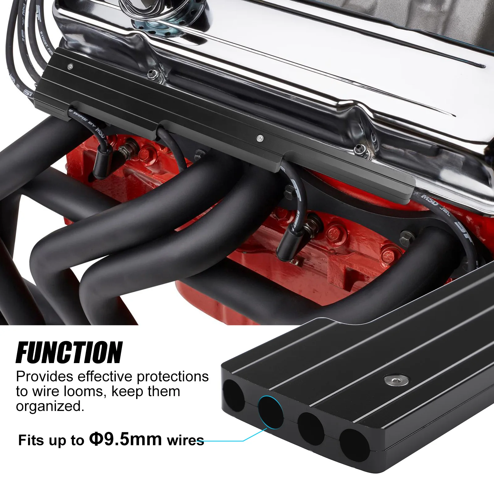 Separadores de cables de bujía de aluminio negro para motor V8 - imagen 4