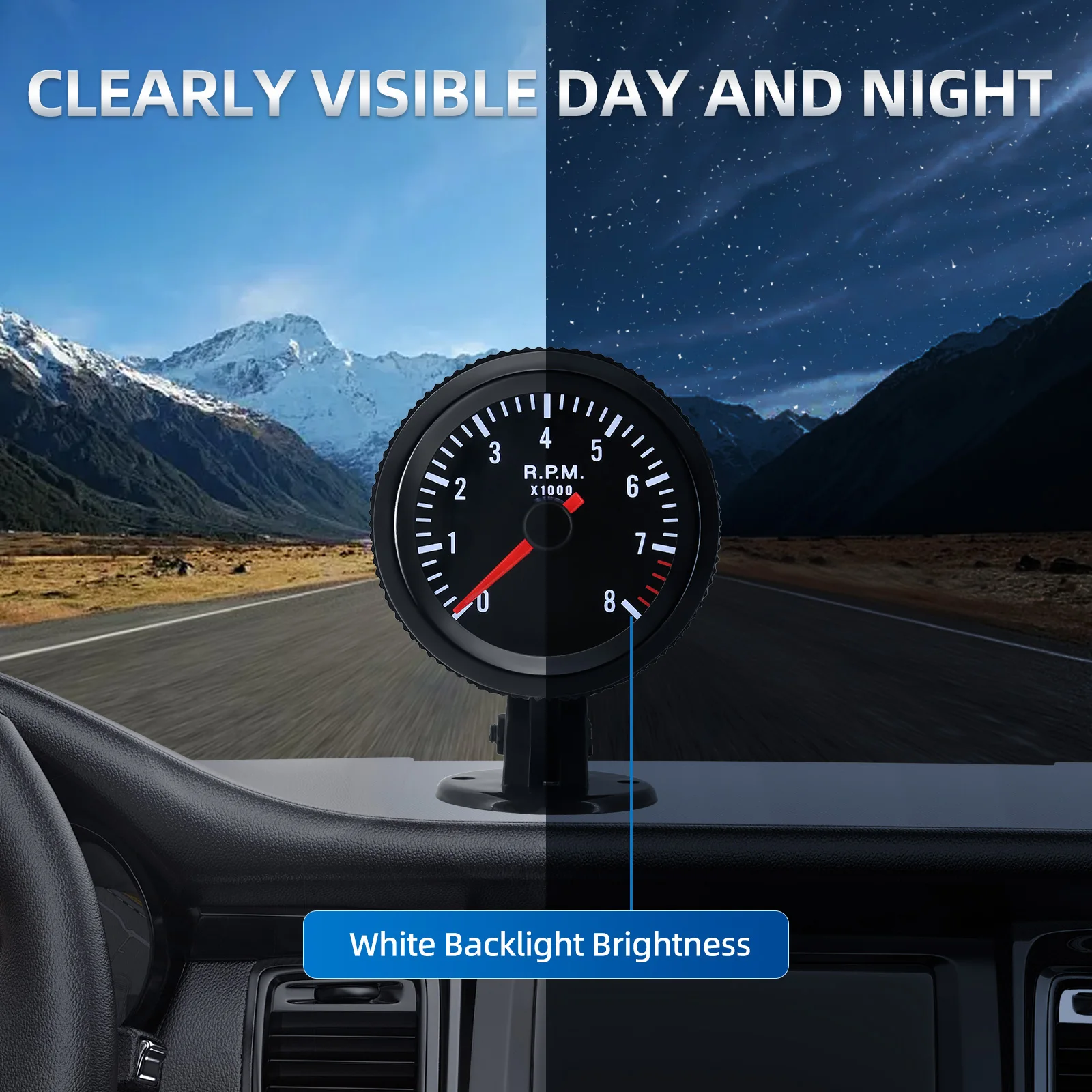 Tacómetro con retroiluminación blanca de 2 ", 52mm, RPM, tacómetro para coche, medidor de 0-8000RPM, caja negra, tacómetro para 1-8 cilindros de gasolina - imagen 2