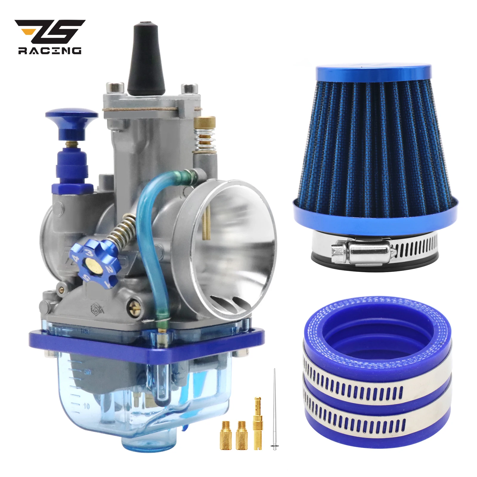 Carburador ZS Racing tipo Keihin PWK 4T con filtro y adaptador