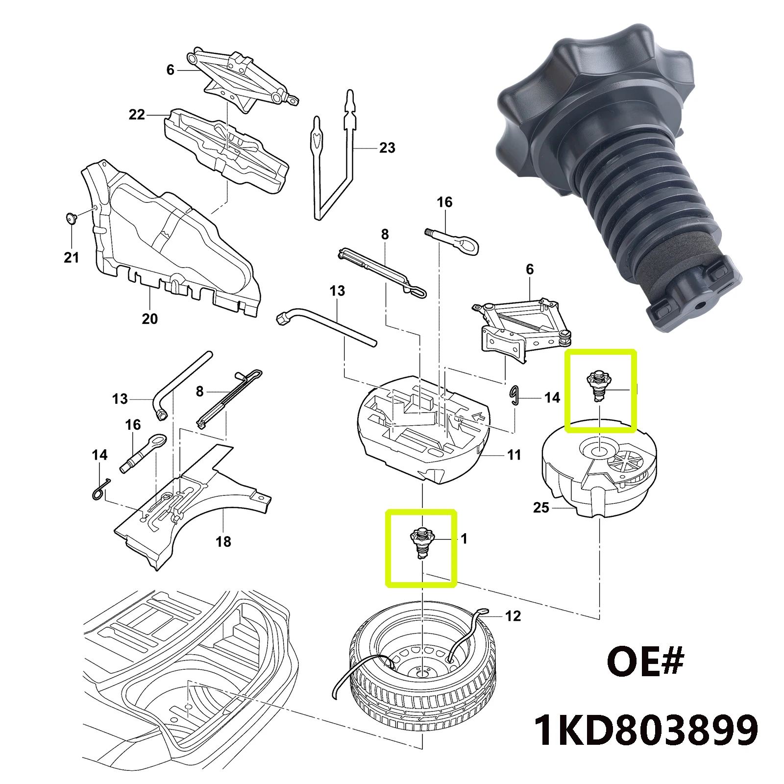 1KD 803899 Tornillo sujeción rueda repuesto – Audi A3/Q7/RS3 - imagen 5
