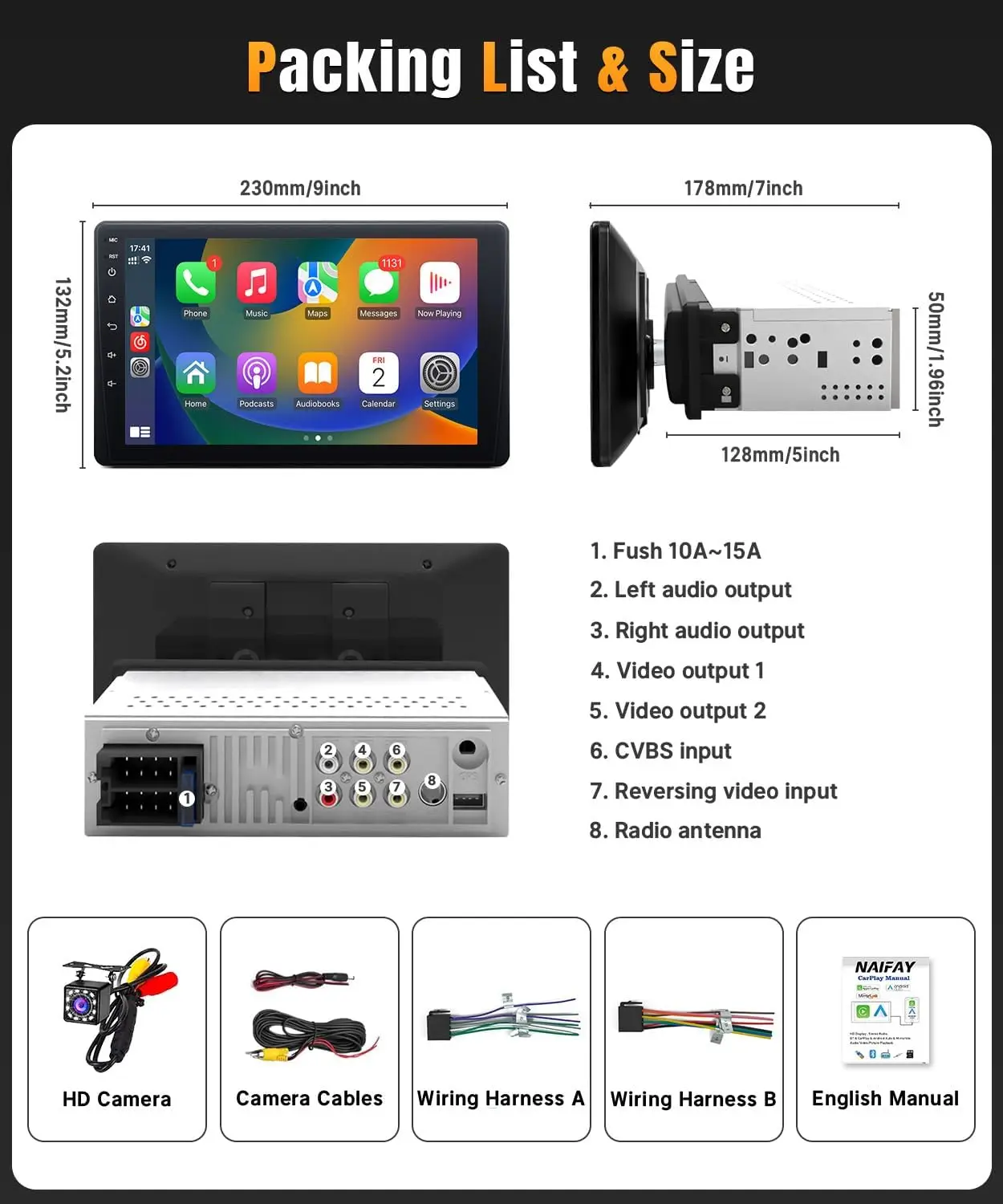 Autoradio 1 Din 9" Android Auto Apple CarPlay Bluetooth cámara retroceso FM - imagen 4