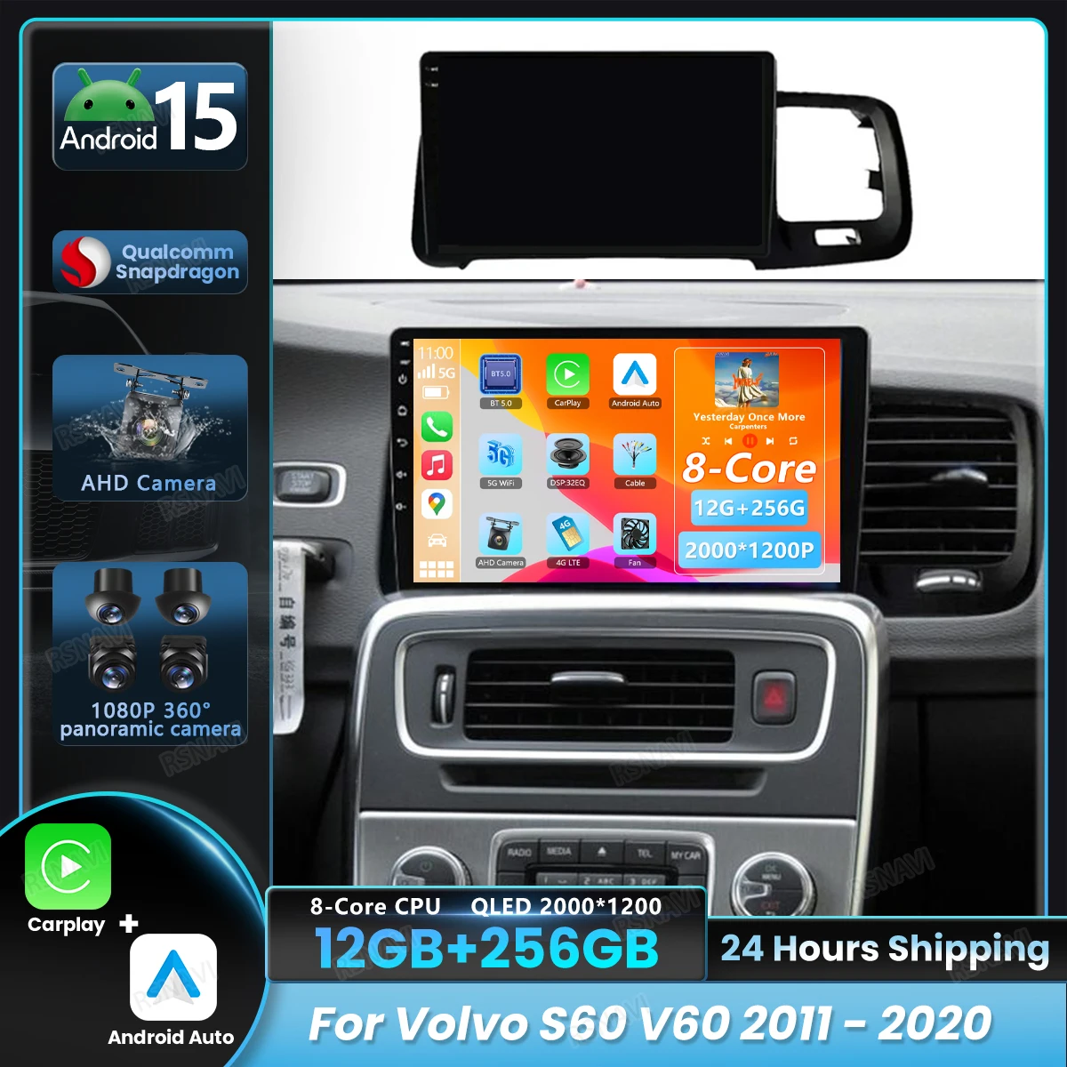 Pantalla Android 15 con CarPlay 2K para Volvo S60/V60 2011-2020
