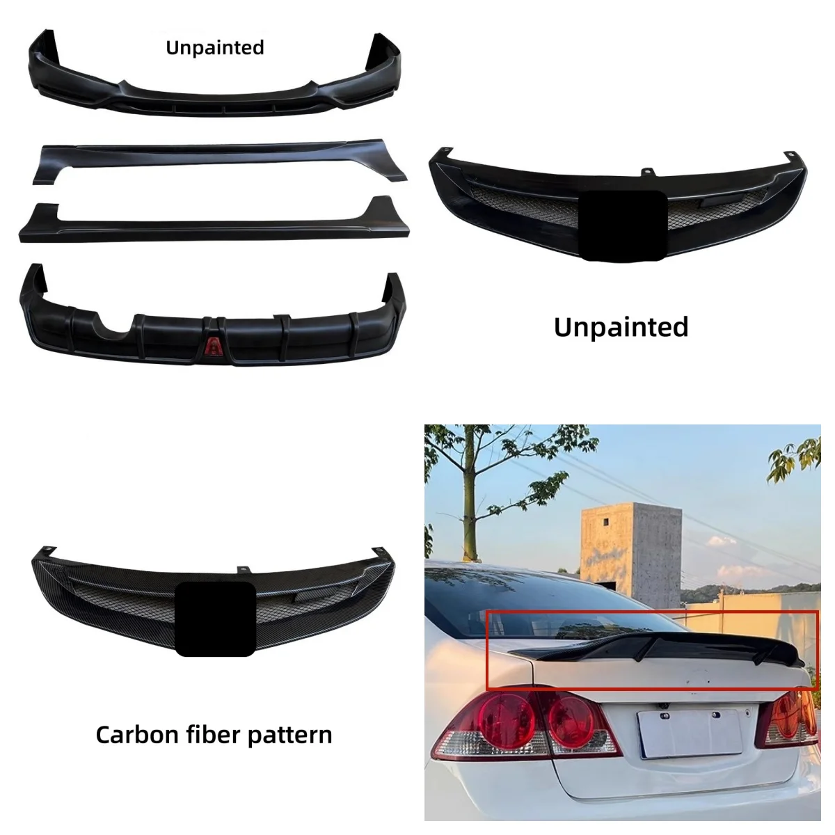 Kit bodywork Honda CIIMO FD2 2011-2015 con alerón y faldillas laterales