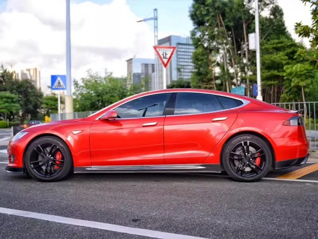 Conjunto de ala trasera de falda lateral de labio delantero y trasero de fibra de carbono para Tesla Model S 2014-21, accesorios para automóviles modificados - imagen 4