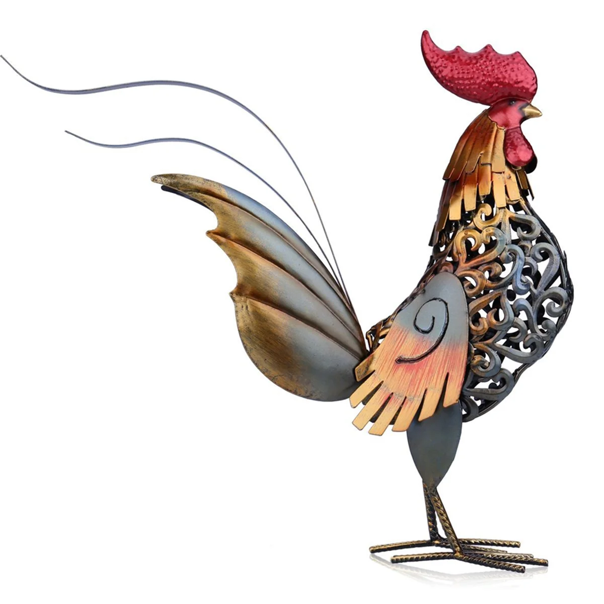 Figura de gallo de metal para jardín y patio
