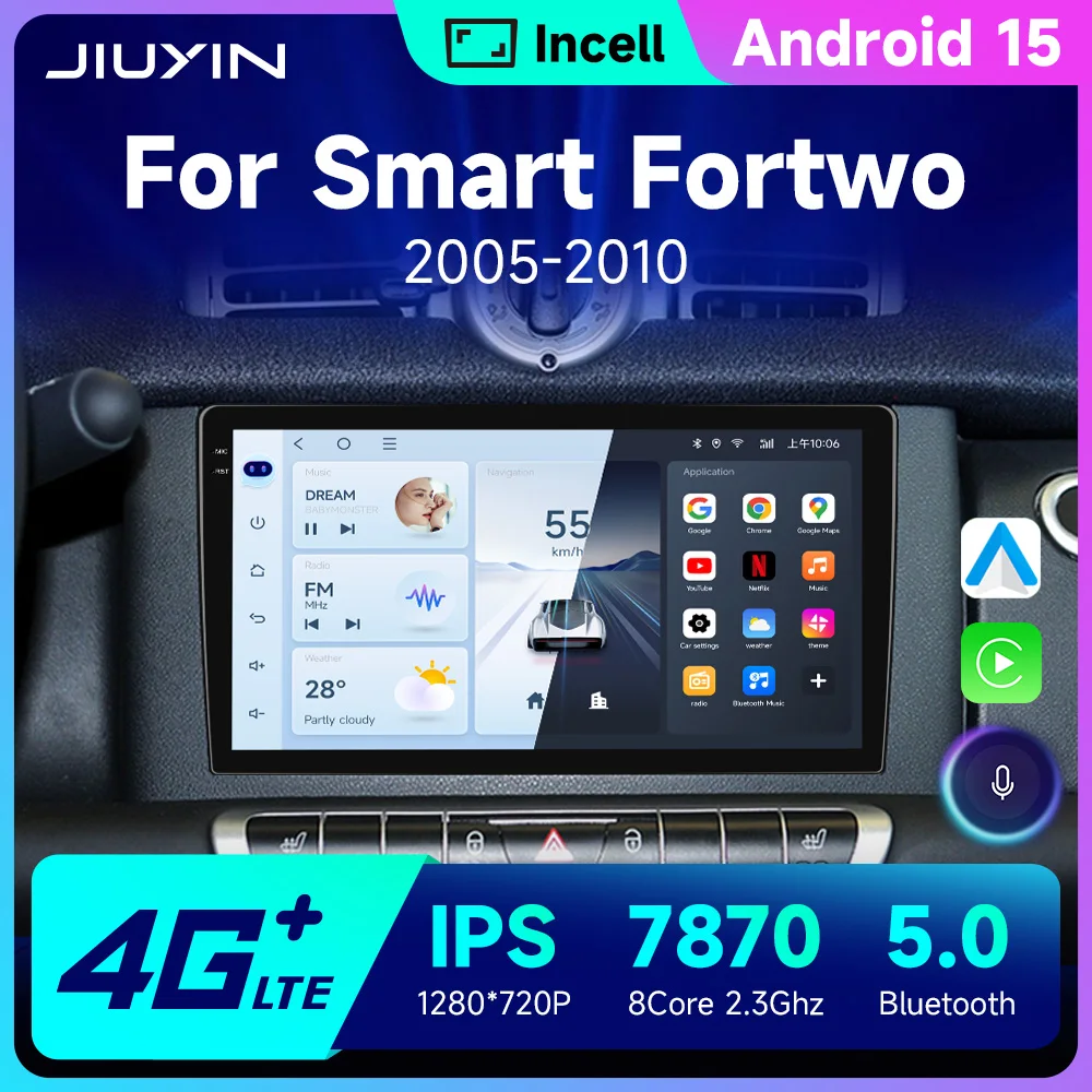 JIUYIN Radio de coche para Smart Fortwo 451 2005 - 2015 CarPlay inalámbrico Android Auto No 2 din 2din DVD