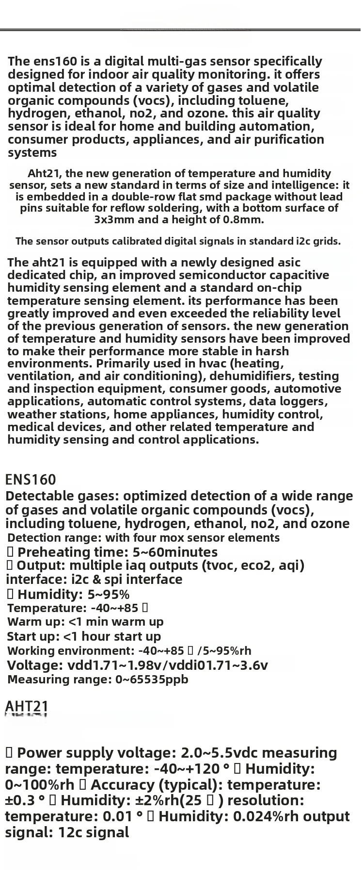 Sensor ENS160+AHT21 de CO2, eCO2, TVOC, temperatura y humedad