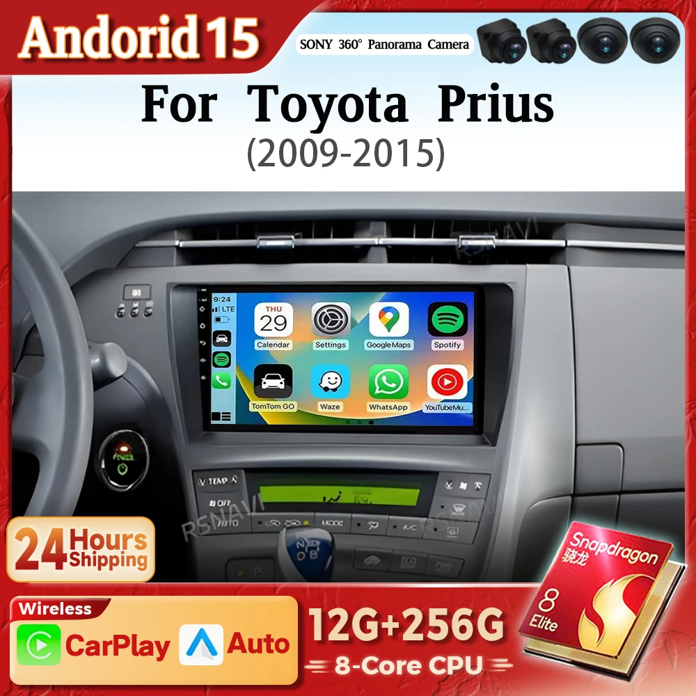 Radio Android 15 con GPS y CarPlay para Toyota Prius XW30 2009-2015