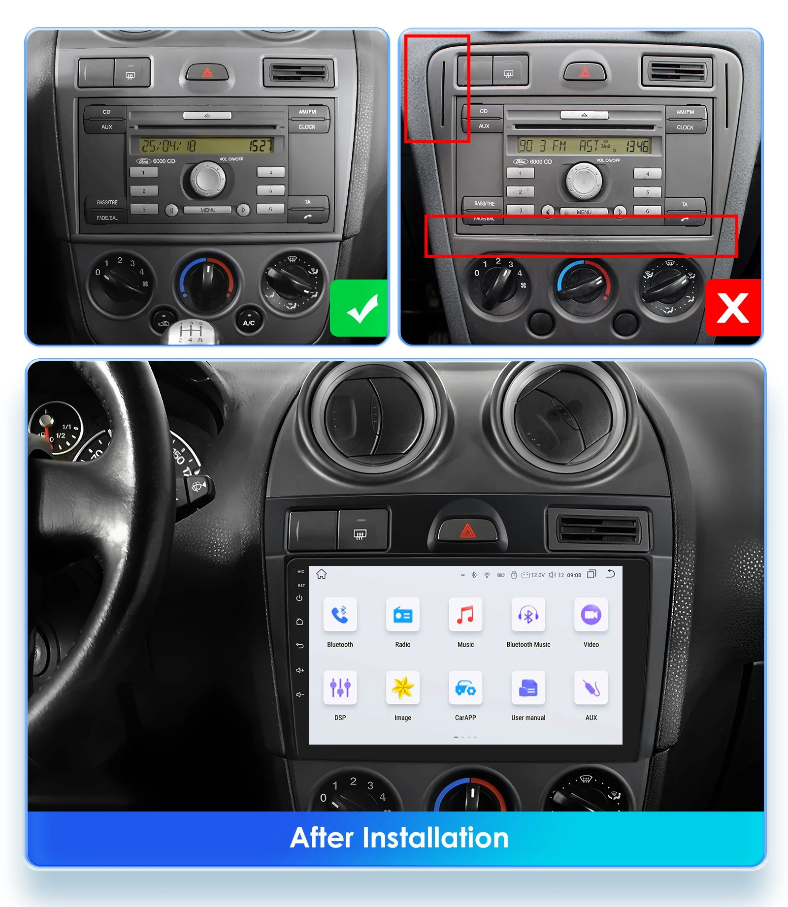 Conexiones traseras de la radio Android para automóvil