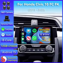 Radio Android 15 Carplay cámara 360 para Honda Civic FC FK 2015-2020