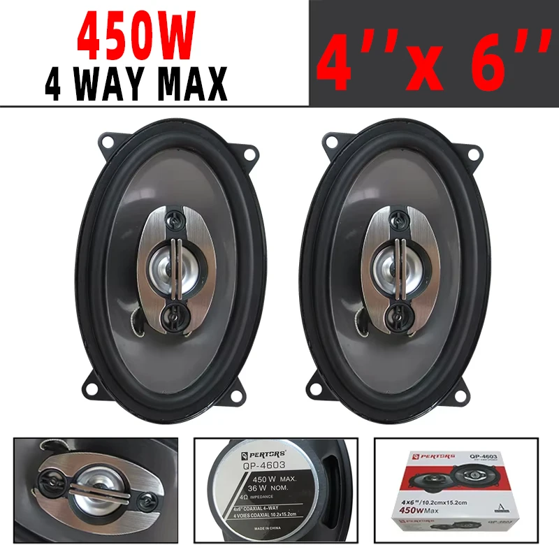 Altavoces coaxiales para coche 4x6 pulgadas, 4 vías y 450 W