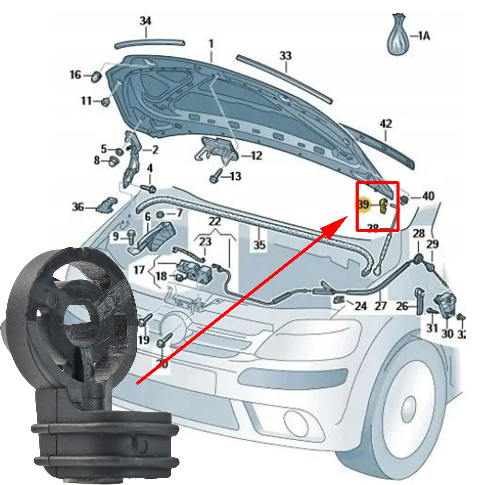 OEM 5M0823395A clip soporte capó – VW Jetta Passat Golf Plus Polo - imagen 3