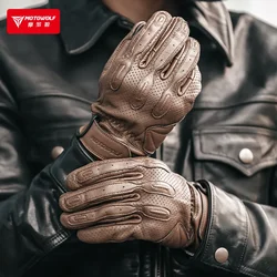 Guantes de moto de cuero perforado y táctiles para verano