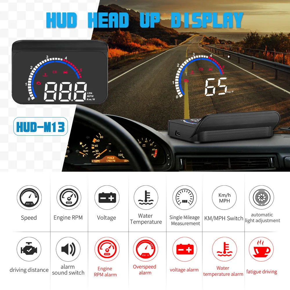 M13 OBD Proyector HUD parabrisas con velocidad RPM temperatura consumo - imagen 2
