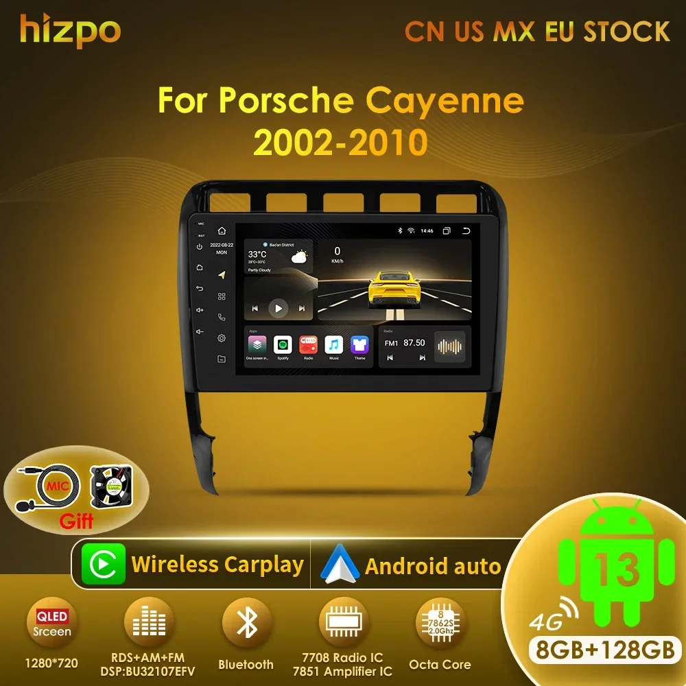 Autoradio Android 13 Hizpo para Porsche Cayenne (2002-2010) 2DIN 4G CarPlay sin DVD