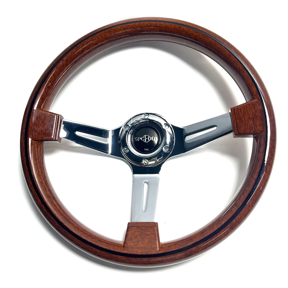 Volante deportivo aspecto madera con remaches negro/plateado ABS 350 mm - imagen 2