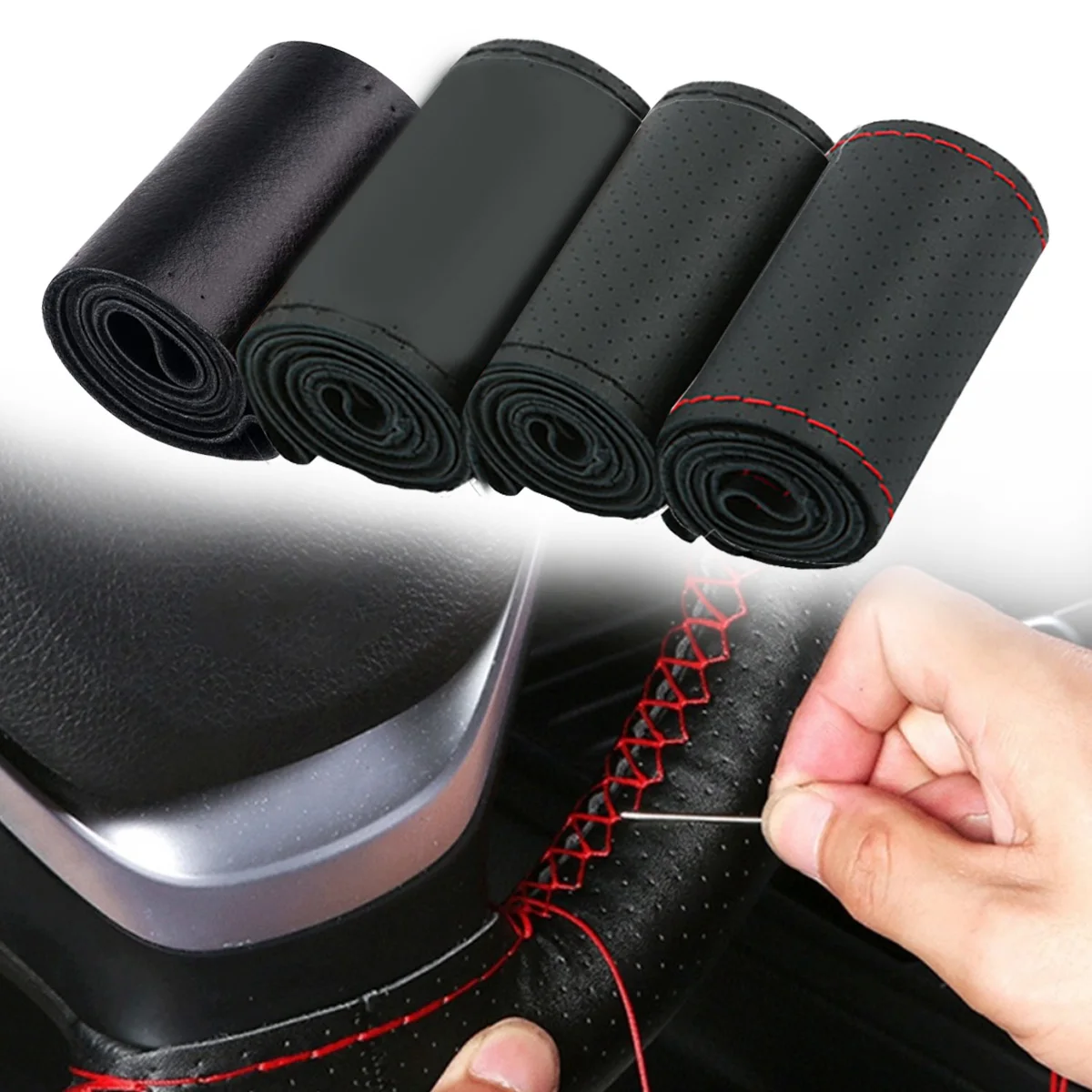 Protector para volante en tonos negro, gris y beige