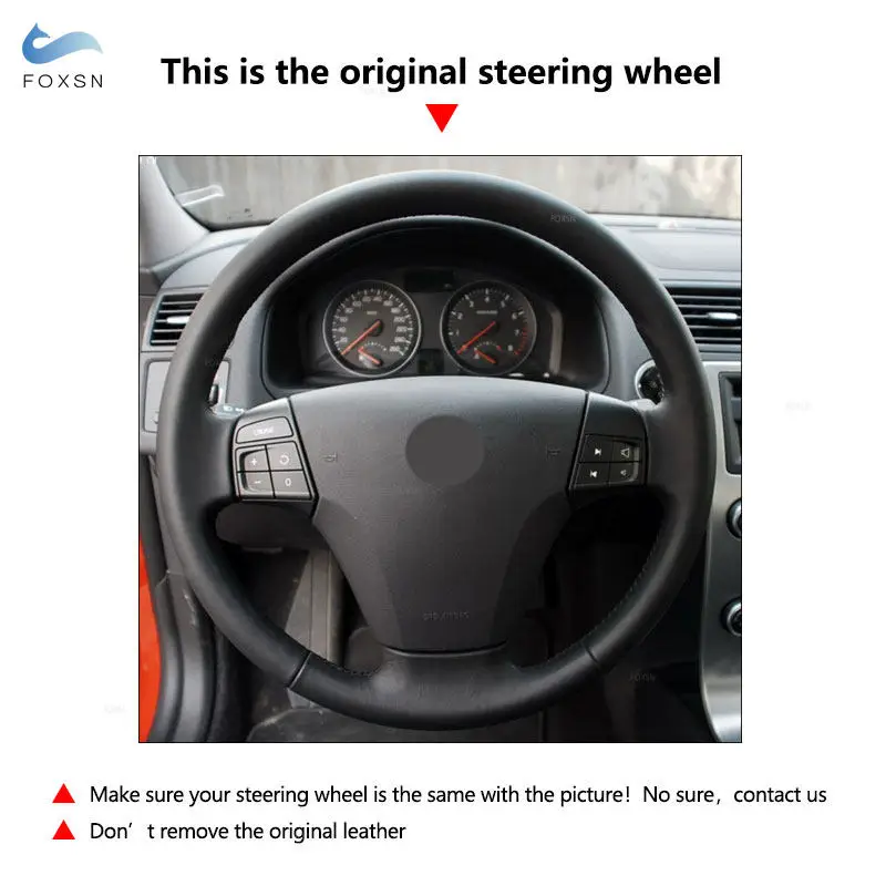 Funda de volante de cuero perforado negro para Volvo S40 y V50 - imagen 5