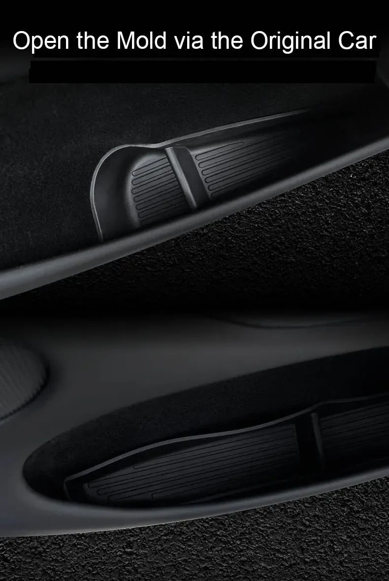 Detalle de la bandeja lateral de TPE para la puerta del Tesla Model Y
