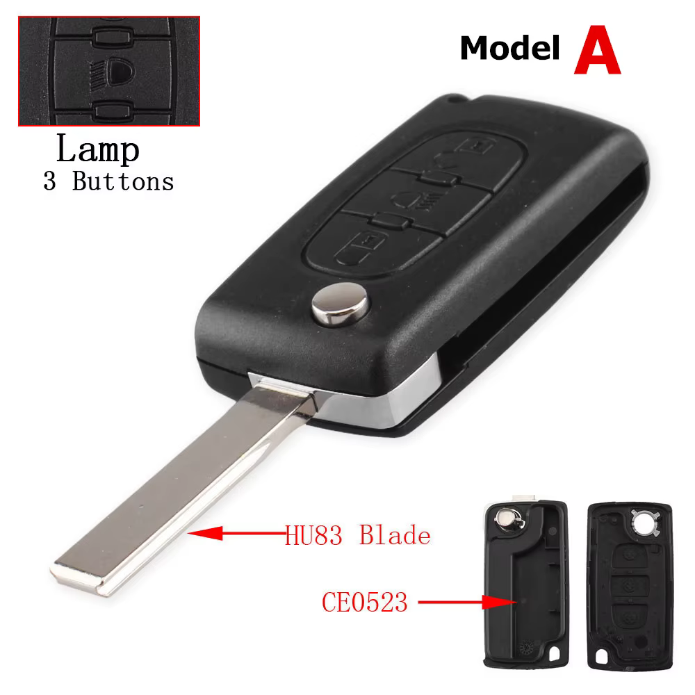 Funda plegable para llave Peugeot 207/307 y Citroën C2/C3, 3 botones - imagen 3