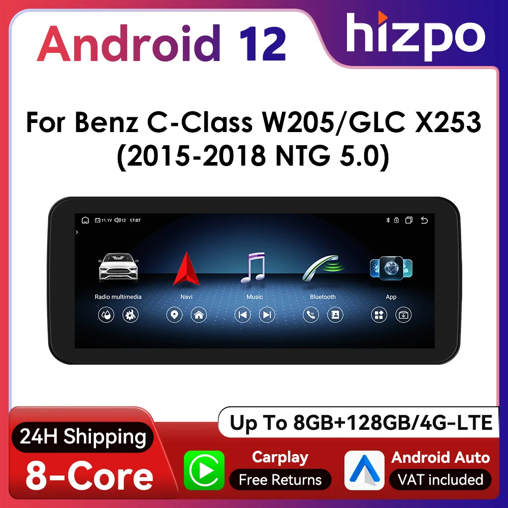 Radio Android 10,25" para Mercedes Clase C W205 con CarPlay GPS 4G