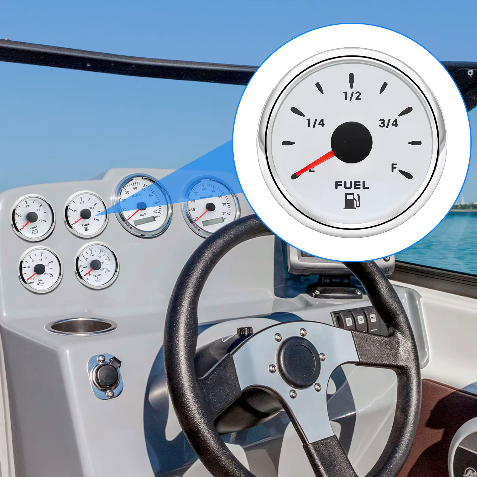 Medidor de nivel de combustible de 52MM, medidor de nivel de combustible de 240-33 ohm para barco marino, coche, camión, retroiluminación de 7 colores, indicador de tanque de combustible de 12V y 24V - imagen 2